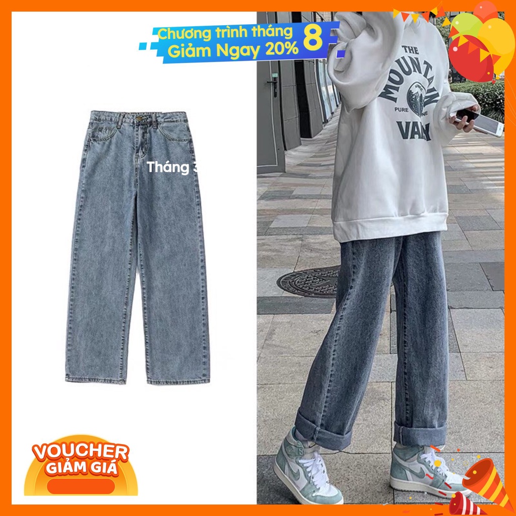 Quần jean ống rộng cạp cao ulzzang QJX8 Xanh Ankansopz, quần bò Unisex thời trang Ulzang