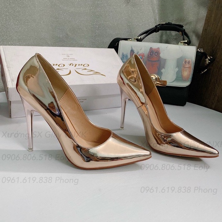 Giày cao gót trơn 2 màu vàng và bạc siêu sang cao 8cm TTC47