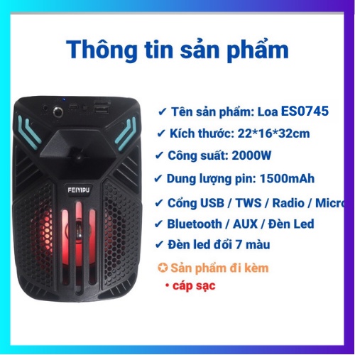 [ Hàng Cao Cấp ] Loa Bluetooth Nghe Nhạc Không Dây ES0745 Cao Cấp Cổng Kết Nối USB Thẻ Nhớ Loa Bass 12cm.