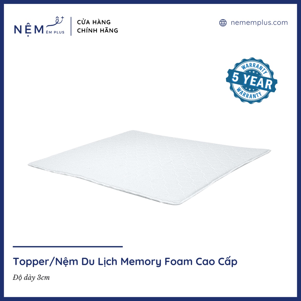 (CHÍNH HÃNG) Độ dày 3cm - Nệm Du Lịch, Topper Tiện Nghi Memory Foam Cao Cấp Nhiều Size Dễ Gấp Gọn - Nệm Êm Plus