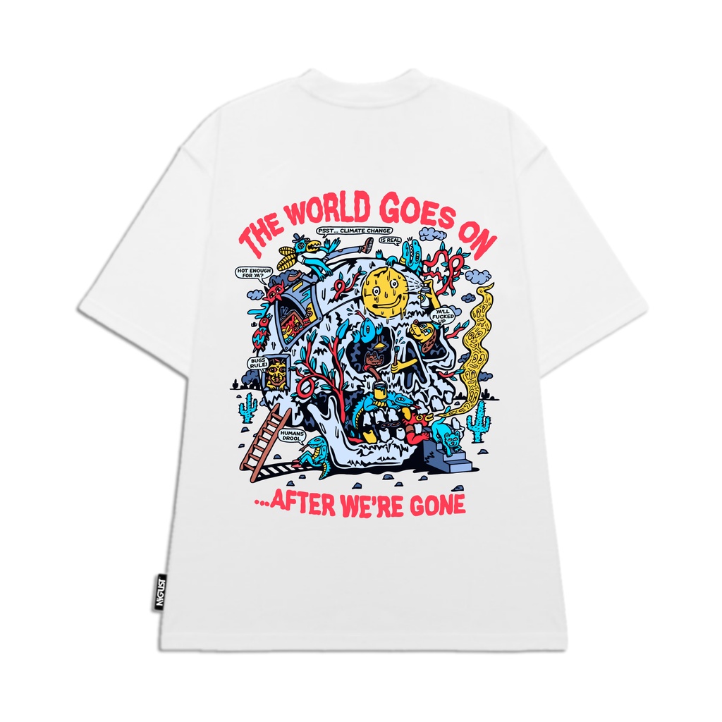 Áo Thun đen trắng tay lỡ NIGUST The World Goes On N205 vải cotton cao cấp 4C Fullbox