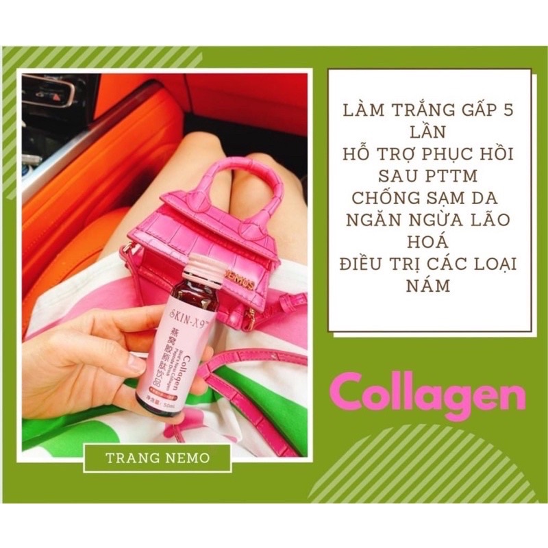 Collagen Skin X9- Yến Hồng Tươi Trắng Sáng Da  hộp 8 chai