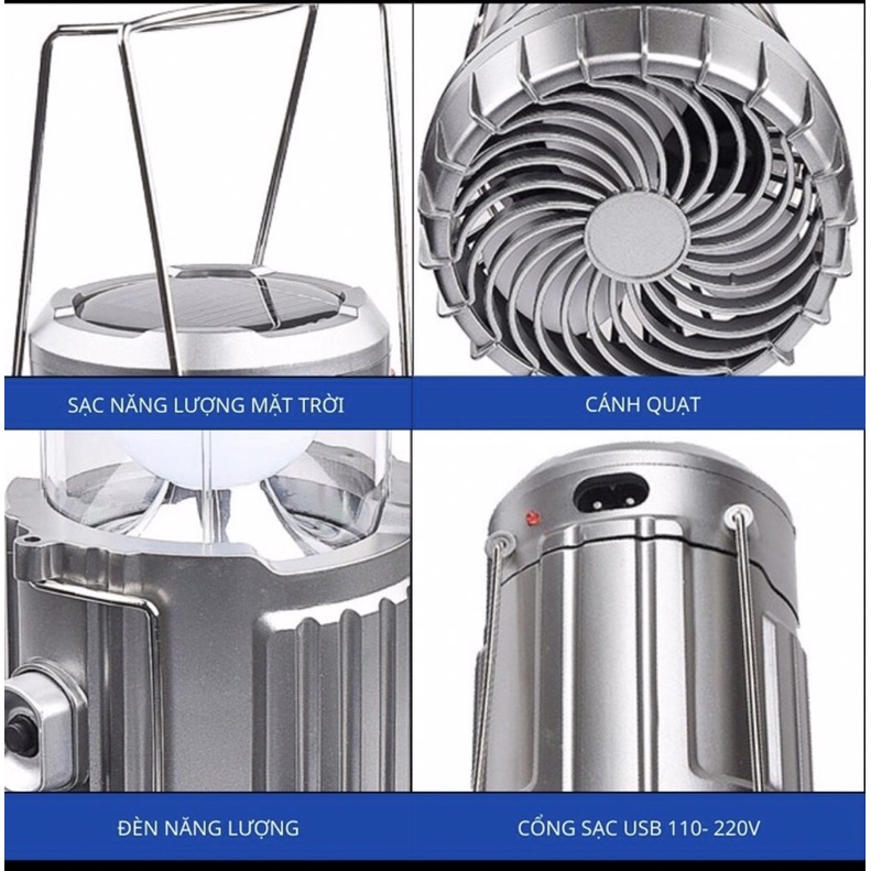 Đèn pin rút năng lượng mặt trời kèm quạt tích điện 3in1