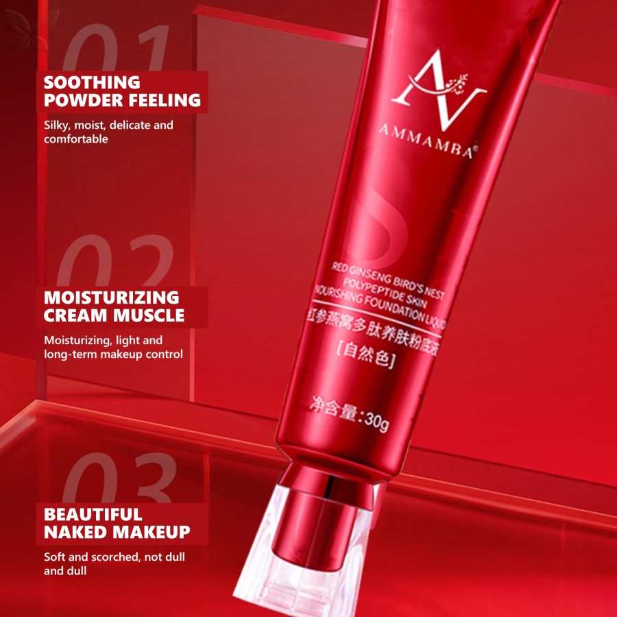Red Ginseng Bird 's Nest Polypeptide Concealer Liquid Foundation Brightening Oil Control Long Lasting Chống Thấm Nước Full Cover Face Base