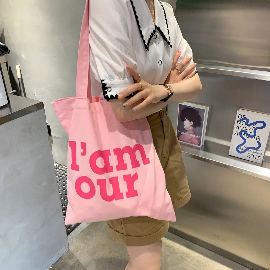 Túi Vải Canvas Đeo Vai In Chữ Phong Cách Hàn Quốc