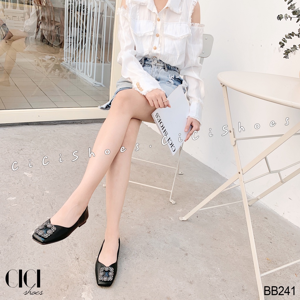 Giày búp bê nữ CiCi Shoes, giầy bệt mũi vuông đính đá - BB241