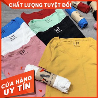 Áo phông gap cổ tim nữ vải cotton lạnh thoáng mát hàng VNXK
