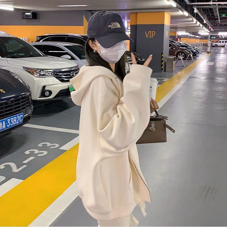 COZOK Áo Hoodie Tay Dài Dáng Rộng Có Khóa Kéo Thời Trang