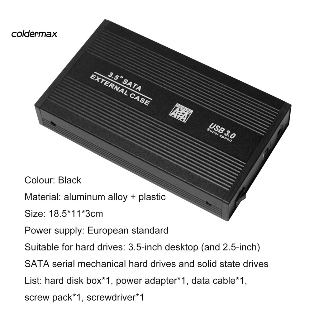 COLD 3.5-Inch SATA HDD Enclosure Black USB 3.0 2.0 HDD Enclosure Sturdy