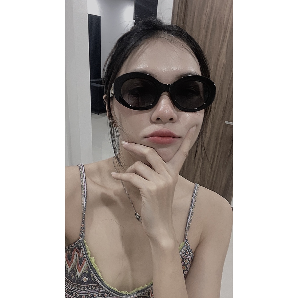 Kính mát gọng hình tròn màu đen tròng màu đen chống UV 400 ảnh thật