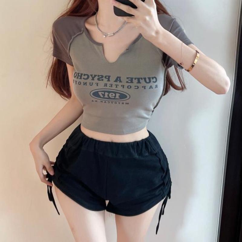 Áo Thun Nữ Ngắn Tay Cổ Chữ v Thời Trang