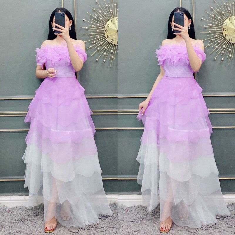 ĐẦM MÃI TẦNG TRỄ VAI ĐÍNH HOA 3D ( ảnh và video thật 1000%)