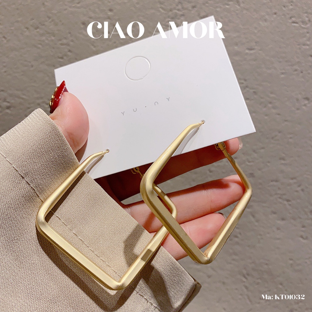 Khuyên tai nữ, Bông tai vuông to bản sang chảnh Trang sức Ciao Amor - KT0132