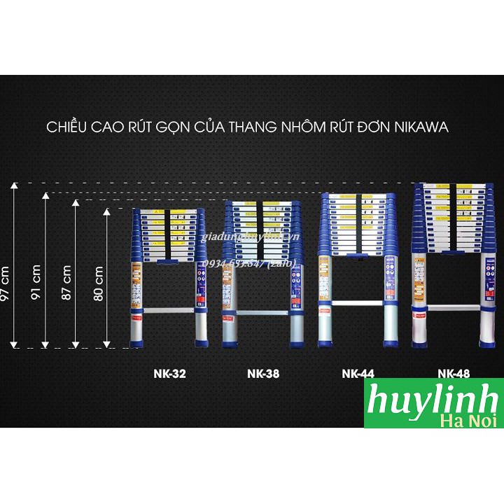 Thang nhôm rút đơn Nikawa NK-48 NEW - 4.8 mét - Tặng đệm cao su