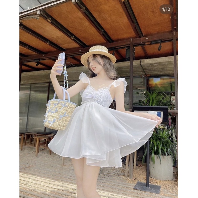 ĐẦM TRẮNG 2S TAY TIÊN NHÍU NGỰC XOÈ PHỒNG KÈM SHORT BÊN TRONG