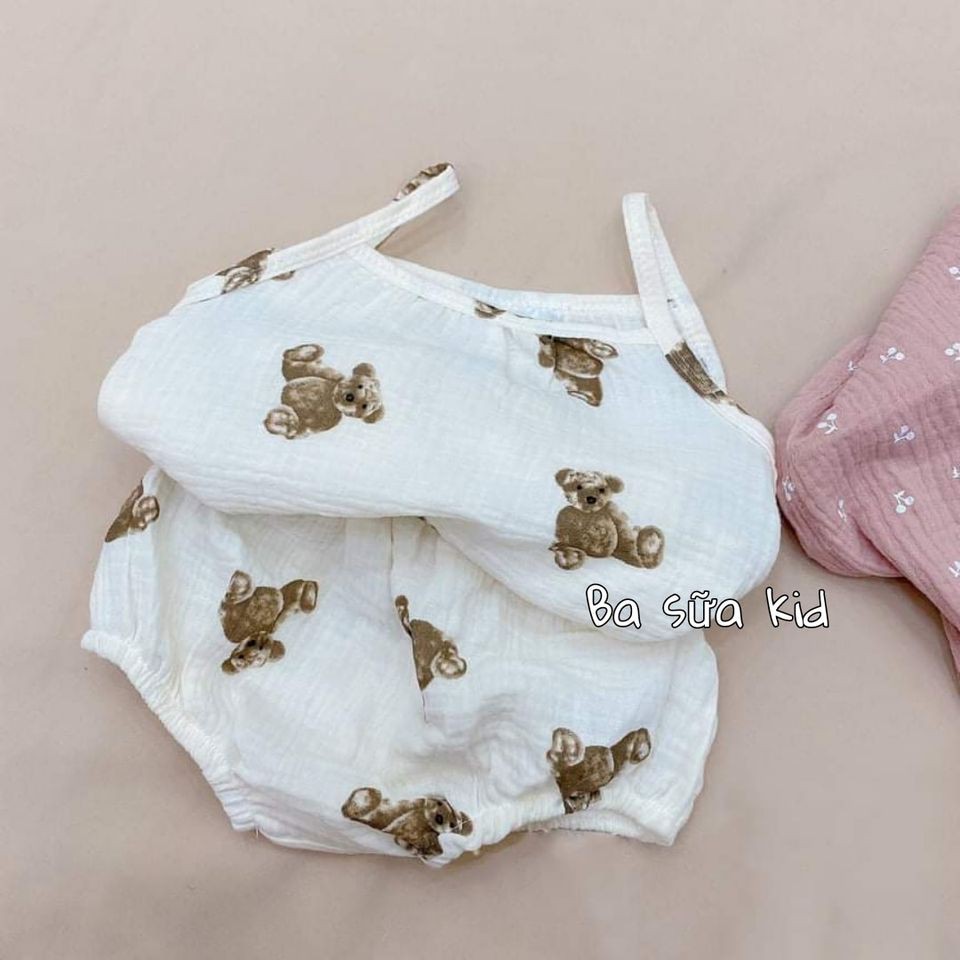 Bộ 2 dây xô Muslin cho bé gái chất mềm mại đẹp mát