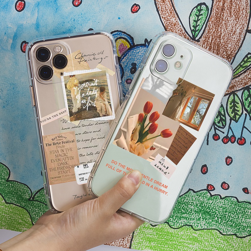 Ốp lưng iphone ôp lưng iphone 11 pro max TPU trong suốt họa tiết vintage thích hợp cho iPhone 11 7 8 plus 6s Xr Xs Max 11Pro Max 12 13Pro Max