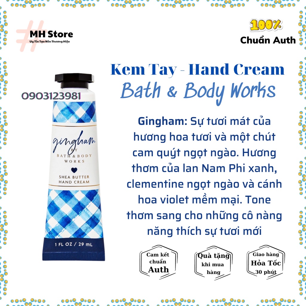 Bộ Sản Phẩm GINGHAM Xịt Thơm, Lotion, Sữa Tắm, Nước Rửa Tay, Kem Tay Bath and Body Works