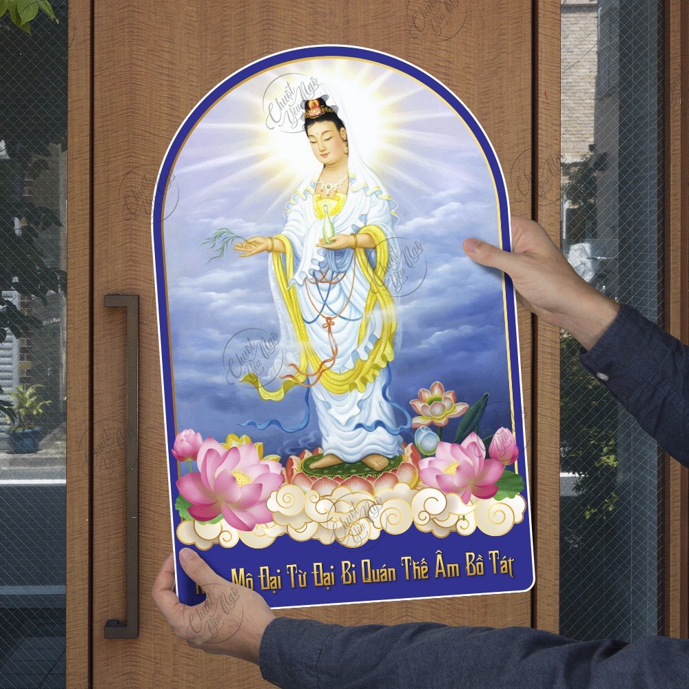 Hình Phật Thích Ca, Phật Dược Sư, Quán Thế Âm Bồ Tát, Thiên Thủ Thiên Nhãn kích thước 50cm x 33cm, decal chống nước.