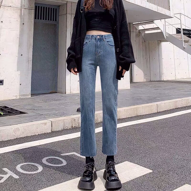 Quần baggy jean trơn quảng châu quần jean nữ ống suông lưng cao ulzzang kèm ảnh thật