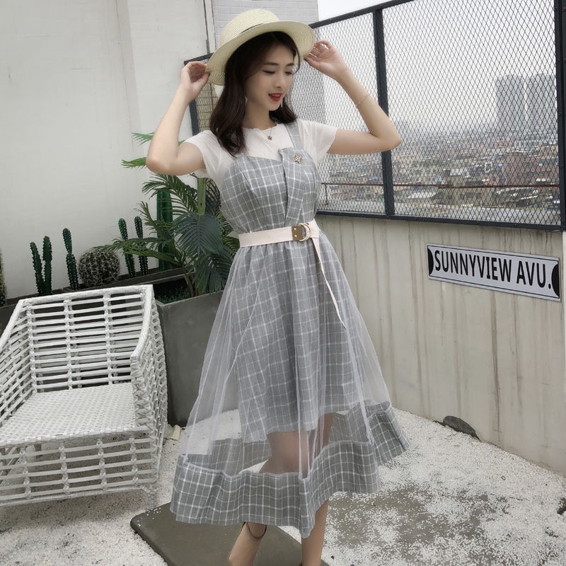 Set 2 món gồm áo ngắn tay và đầm xòe ngọt ngào phong cách Hàn Quốc cho nữ | BigBuy360 - bigbuy360.vn