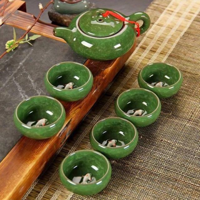 Bộ ấm chén cá 3D xanh Sasa shop