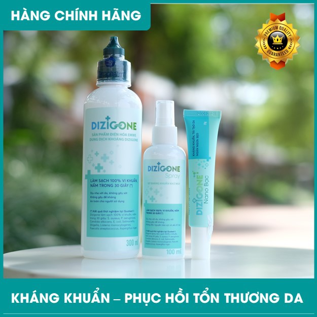 BỘ 3 DUNG DỊCH DIZIGONE 300ML & 100ML VỚI DIZIGONE NANO BẠC KHÁNG KHUẨN, LÀNH VẾT THƯƠNG, TÁI TẠO DA, NGĂN NGỪA SẸO.