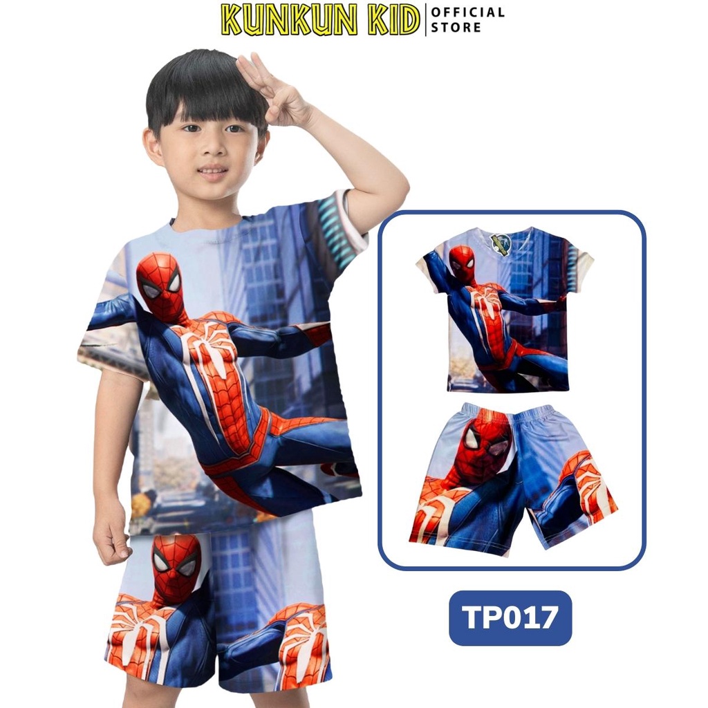Đồ Bộ bé trai Thun Lạnh hình Nhện Spiderman size đại từ 10-40kg Kunkun Kid TP017