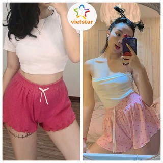 Quần đùi nữ mặc nhà họa tiết VIETSTAR quần short nữ mặc nhà chất thun mát