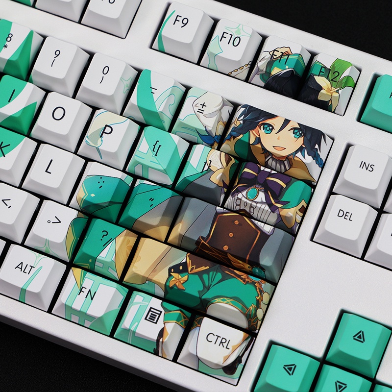 Keycap Genshin Impact Venti Bộ 108 Nút Bàn Phím OEM/Cherry Profile PBT Dye sub Keycaps Nhuộm Màu Xanh Lục Ngọc