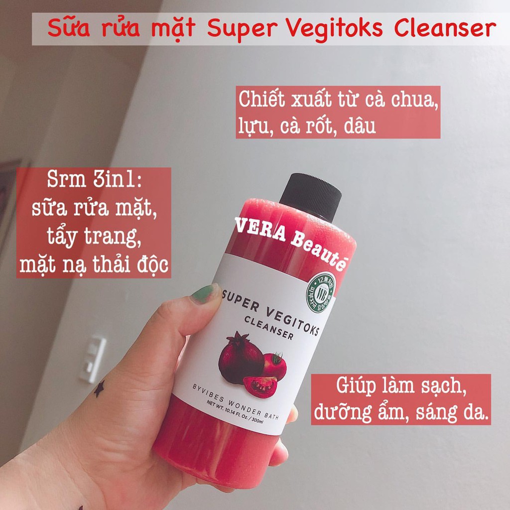 Sữa Rửa Mặt Thải Độc Chiết Xuất Rau Củ Byvibes Wonder Bath Super Vegitoks Cleanser Red 300ml - Đỏ