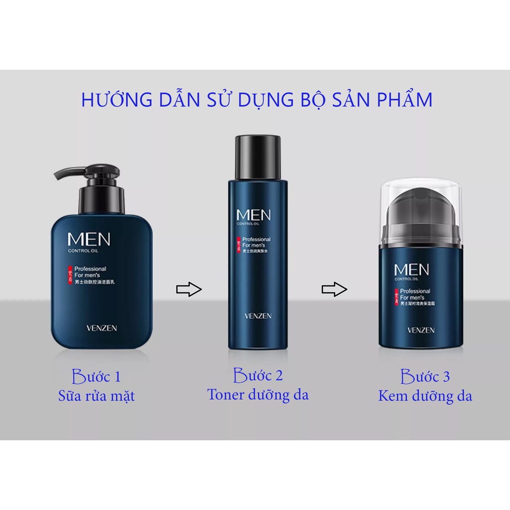 Combo bộ ba mỹ phẩm dưỡng da, chăm sóc da da mặt cho nam giới VENZEN + Son môi dưỡng ẩm VENZEN giúp da mềm mại NO-SPU219