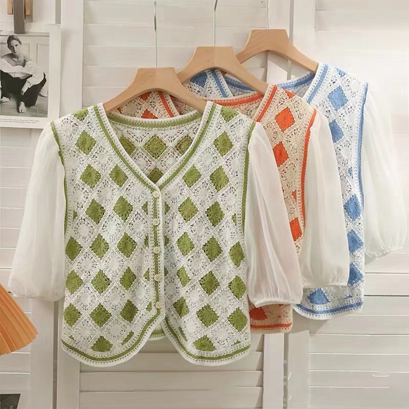 Áo Khoác Cardigan Dệt Kim Dáng Rộng Tay Phồng Thời Trang Mùa Hè Cho Nữ