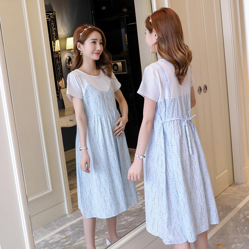 Maternity Wear Fashion Small Floral Loose Fake Two Pregnant Women Dress