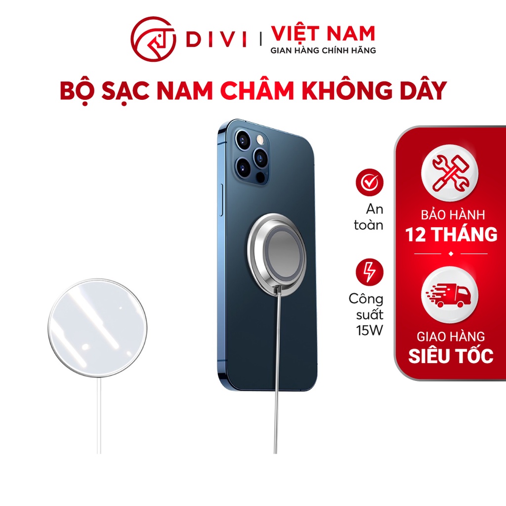 Bộ Sạc Nam Châm Không Dây 15W DIVI 26H4001 Hỗ Trợ Sạc Không Dây 15W Bền Đẹp Tiện Lợi - Hàng Chính Hãng