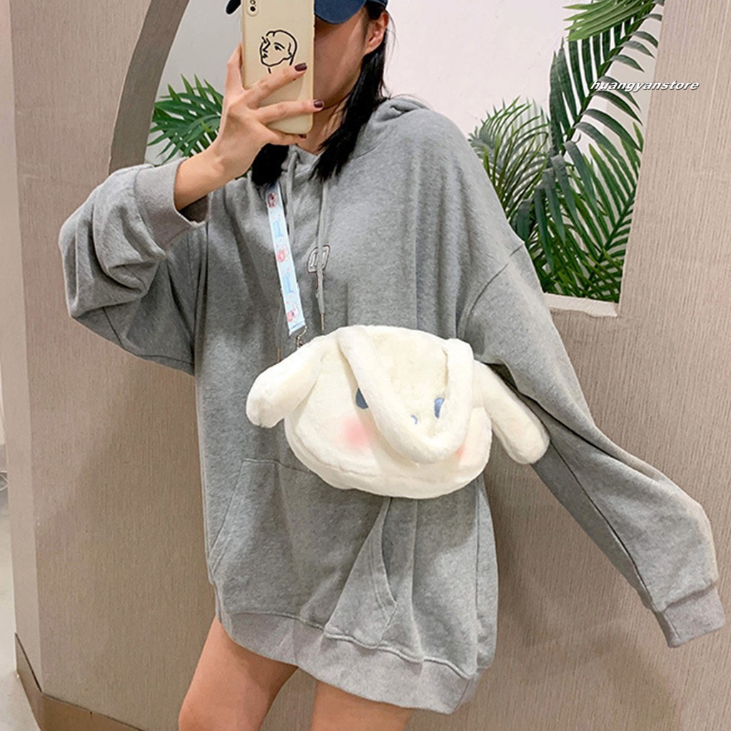 HY/ Túi đeo chéo hình thỏ hoạt hình dễ thương bằng chất liệu lông nhung xinh xắn cho nữ