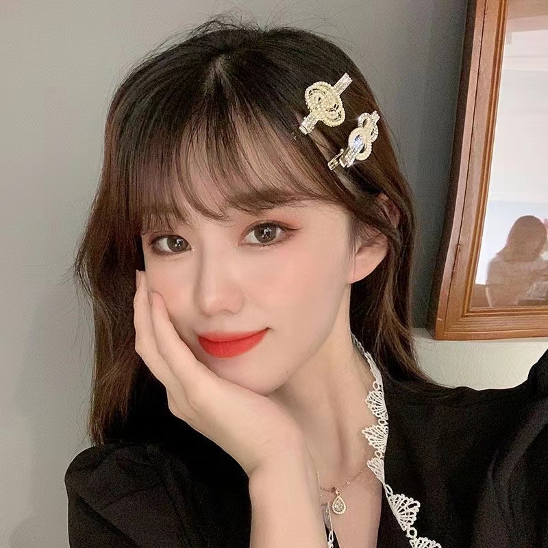 Kẹp tóc IF YOU đính đá và ngọc trai giả bằng hợp kim phong cách Hàn Quốc