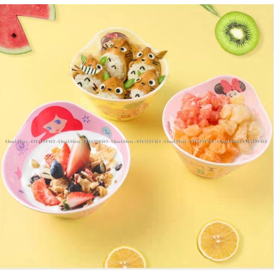 Chén ăn tô nhựa melamine Frozen Elsa Mickey Princess Car Disney có mui cho trẻ em bé trai gái