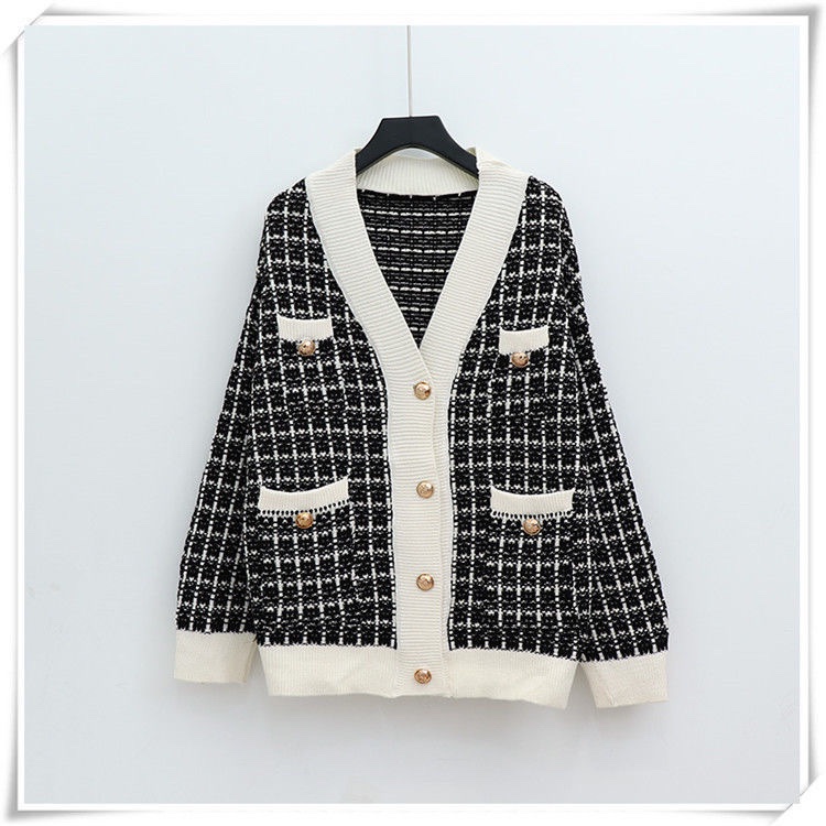 Áo Khoác Cadigan Dệt Kim Tay Dài Kiểu Nữ Len Mềm Áo Kiểu Sọc Caro Trắng Đen Hàng Big Size Phong Cách Hàn Quốc Ak1781