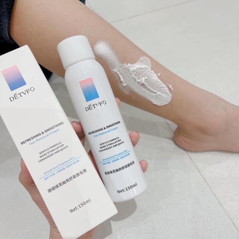 Xịt tẩy lông DETVFO không đau lành tính dịu nhẹ kem tẩy lông nách, tay, chân, lưng dạng xịt 150ml