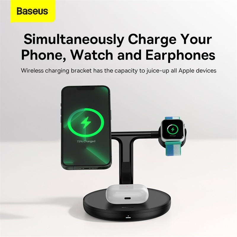 Đế sạc không dây từ tính thông minh Baseus Swan 3-in-1 Wireless Magnetic Charging Bracket 20W Universal version