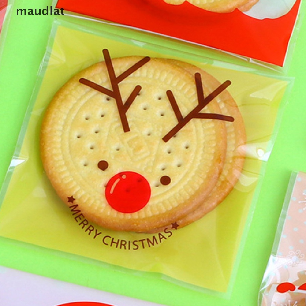 MAUD 100PCS Plastic Cookie Gift Bags Christmas Santa Snowman Snacks Cookie Packaging .
