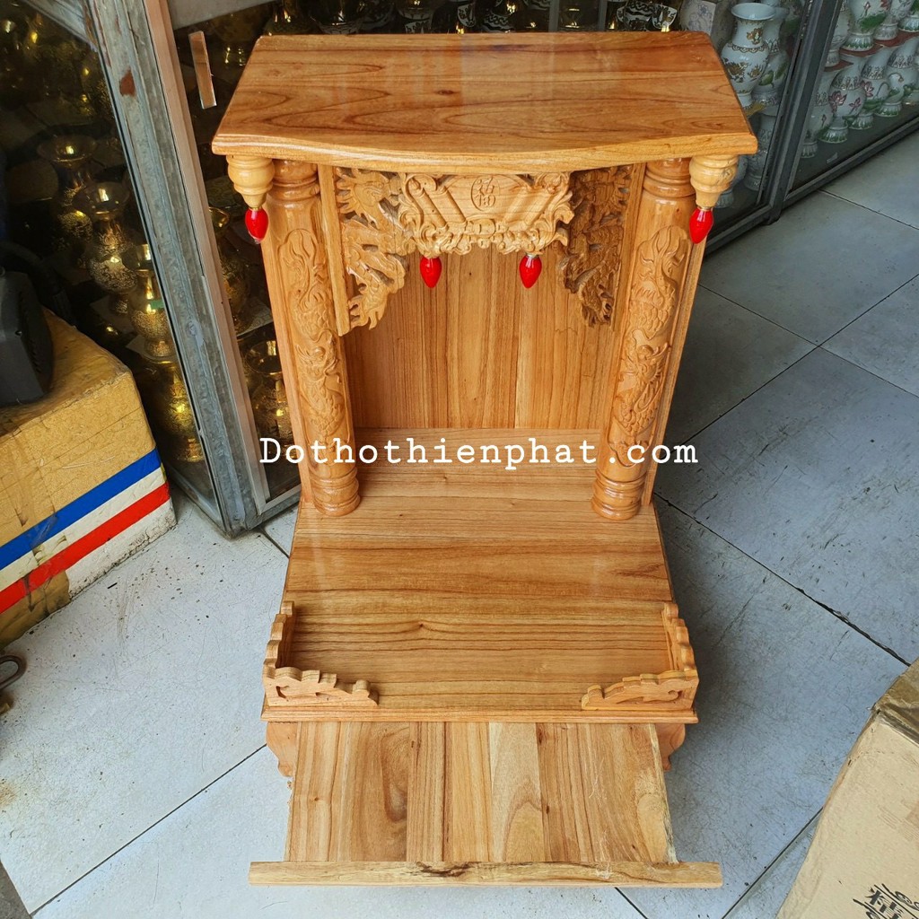 Bàn thờ thần tài ông địa gỗ xoan ngang 48 cm quỳ hộp hàng đẹp