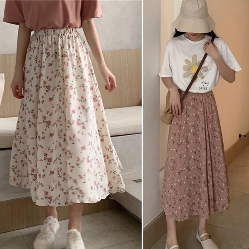 Chân váy lưng cao họa tiết hoa thanh lịch thời trang nữ | BigBuy360 - bigbuy360.vn