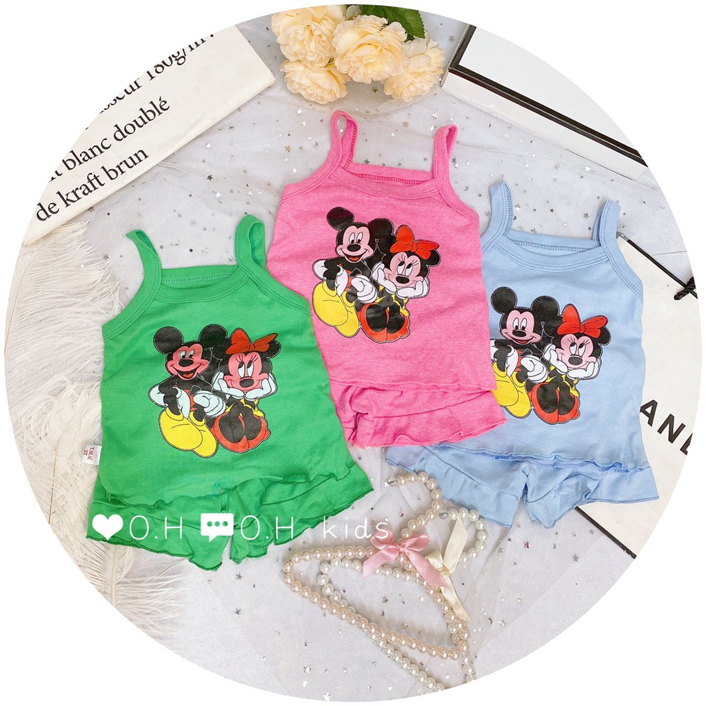 Bộ 2 Dây Cotton Bozip In Hình Chuột Mickey Cho Bé Gái Hàng Xuất Dư Loại 1 Bán shop-Mềm Mịn Mát Không Xù Nhão co giãn 4c