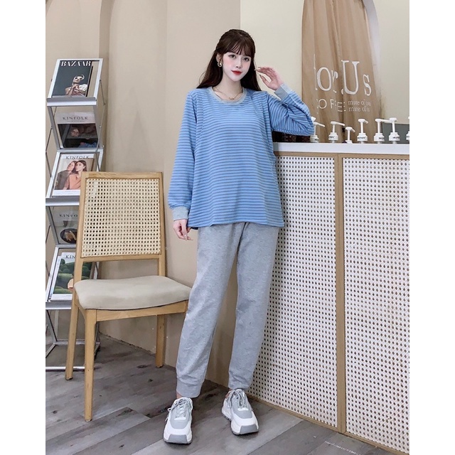 Bộ Bầu Nỉ kẻ dáng thể thao ,Hàng loại 1ảnh thật shop chụp phù hợp mặc đi làm ,đi chơi ,freesize 43-68kg