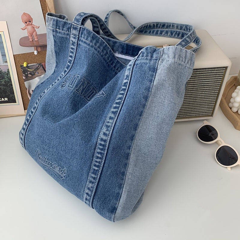 Big Bag 2021 New Trendy Women's Korean Style Vintage and Little Fresh Canvas Denim Women's Bag Shoulder Bag Leisure Shopping Bag ElVa