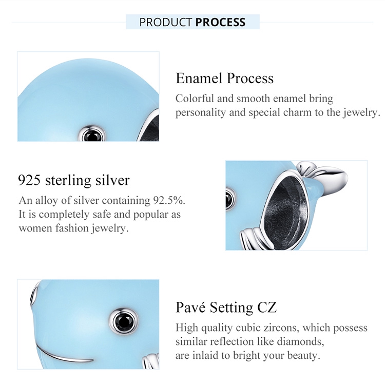 Hạt Phụ Kiện Bamoer BSC250 Bằng Bạc 925 Thiết Kế Cá Voi Xanh Lam Làm Trang Sức Thời Trang