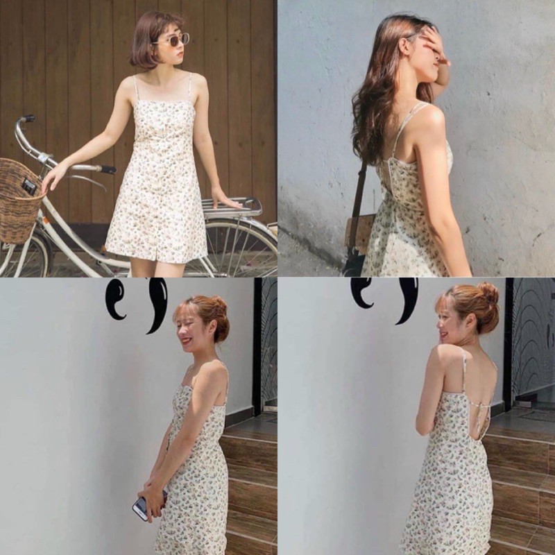 Đầm trắng Elsa Dress hoạ tiết hoa váy dây có tăng đơ có mút ngực kèm lót trong from chuẩn điểm nhấn khoét lưng cột nơ | BigBuy360 - bigbuy360.vn