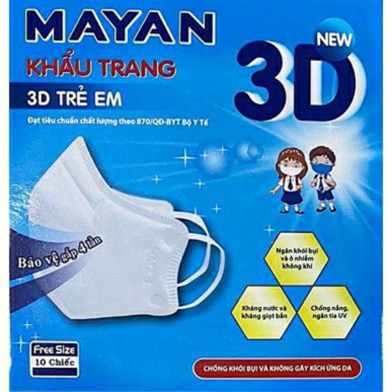 Khẩu Trang người lớn và trẻ em MAYAN PM2.5 3D MASK cao cấp , 1 hộp 10 chiếc